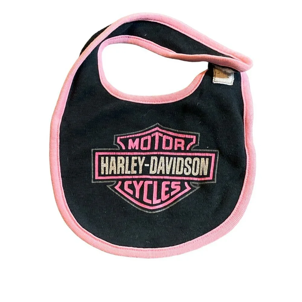 Harley Davidson Baby Feeding Bib Black Pink Glittery Silver One Size